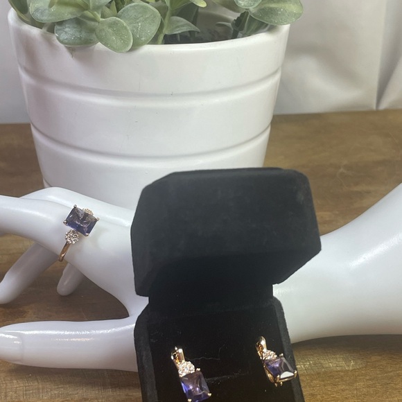 14K ROLLED AMETHYST & SAPPHIRE Ring & Earrings Set. - Picture 1 of 15